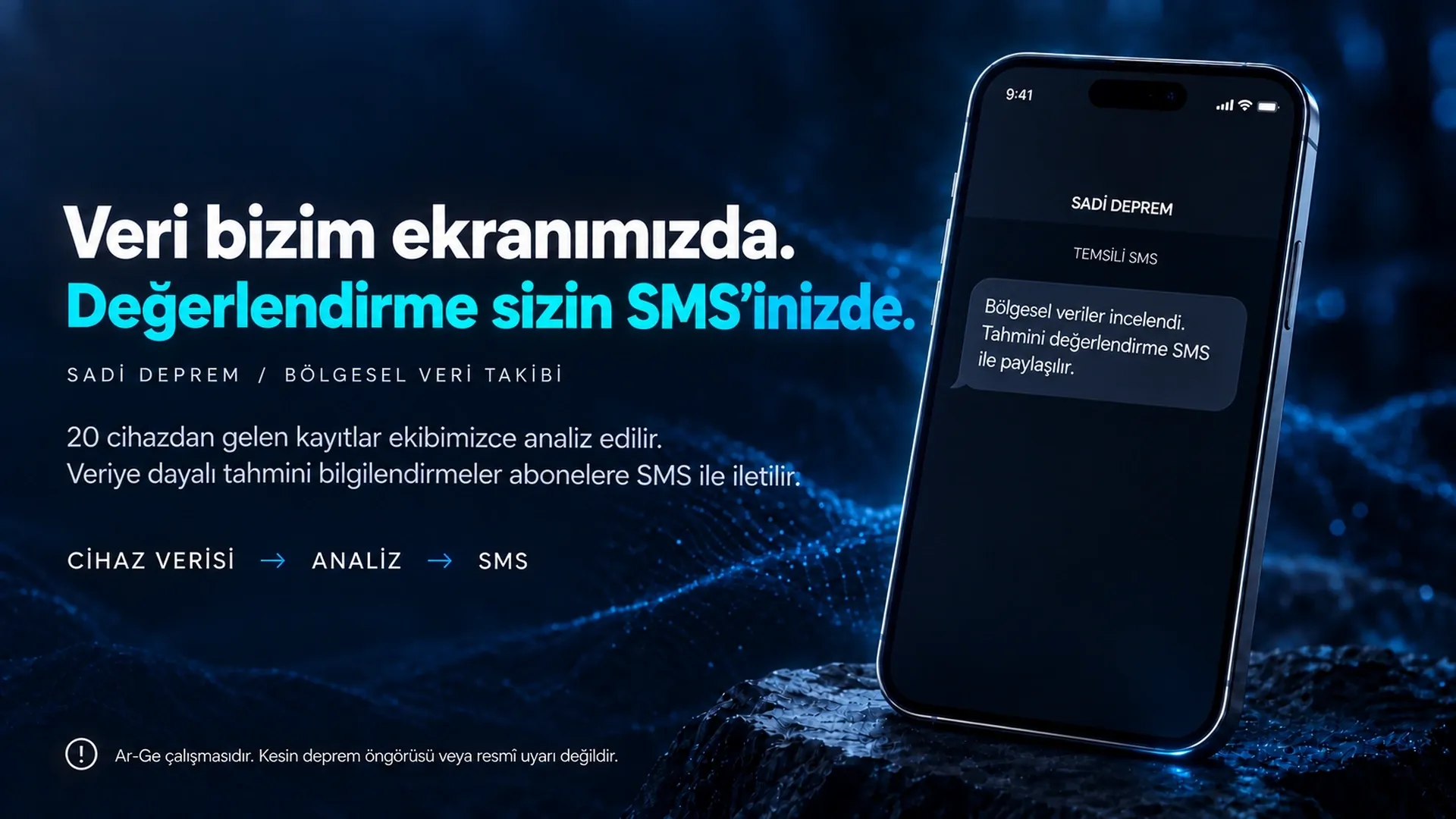 Veri bizim ekranımızda, değerlendirme sizin SMS’inizde: 20 cihazdan gelen kayıtlar analiz edilir.